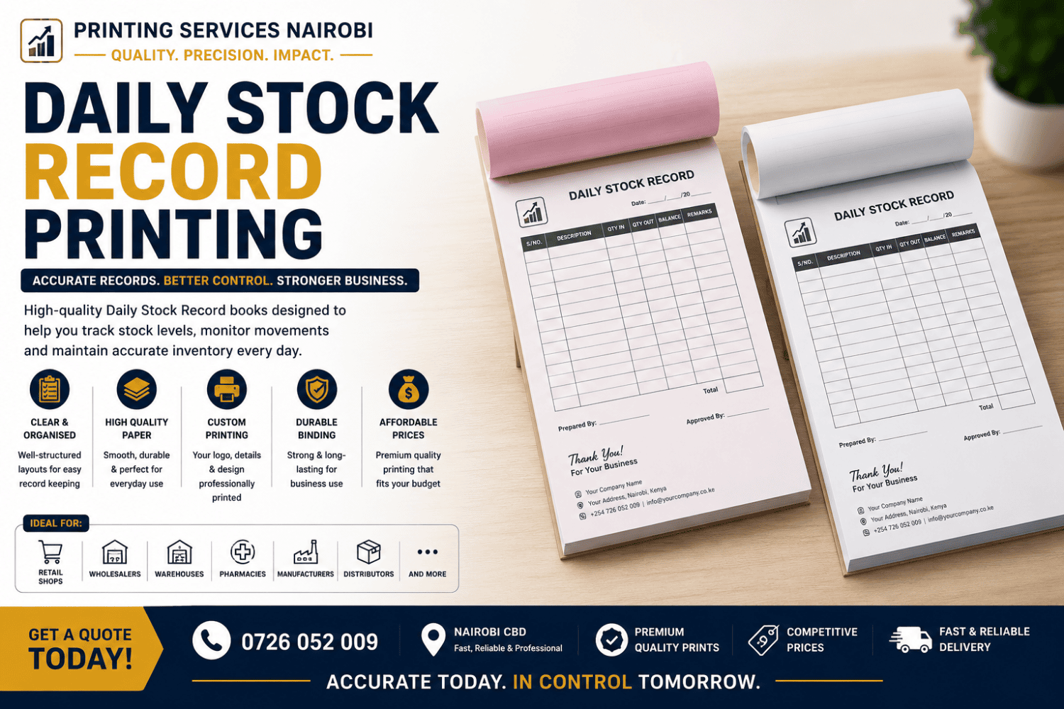 Daily Stock Record Printing Services Nairobi ☑️ Branding Service