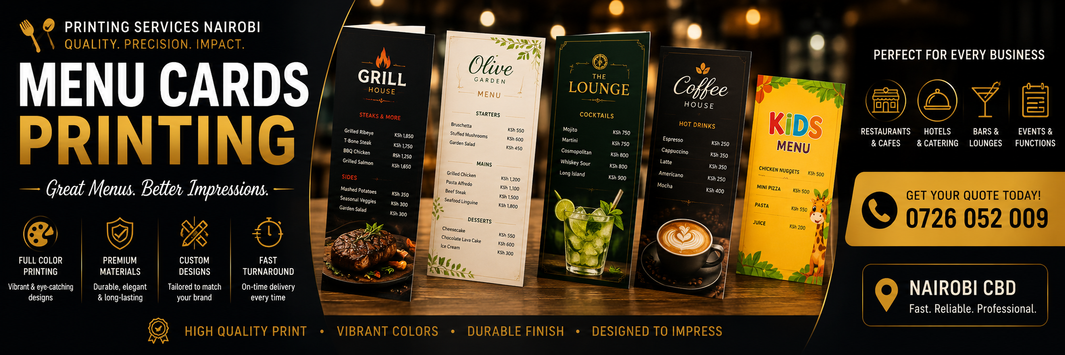 Menu Cards Printing